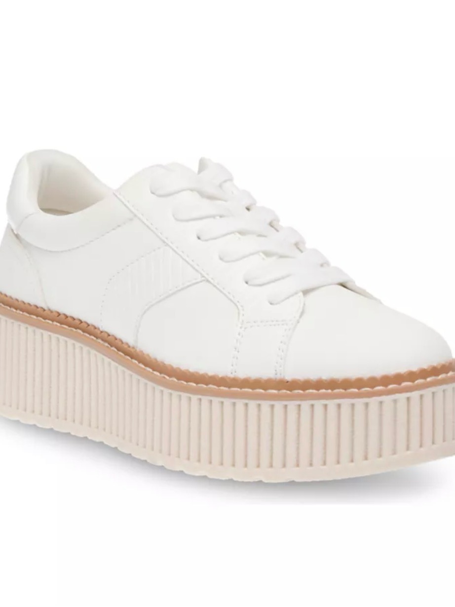Dolce Vita White Platform Lace-Up Sneakers With Tan Trim